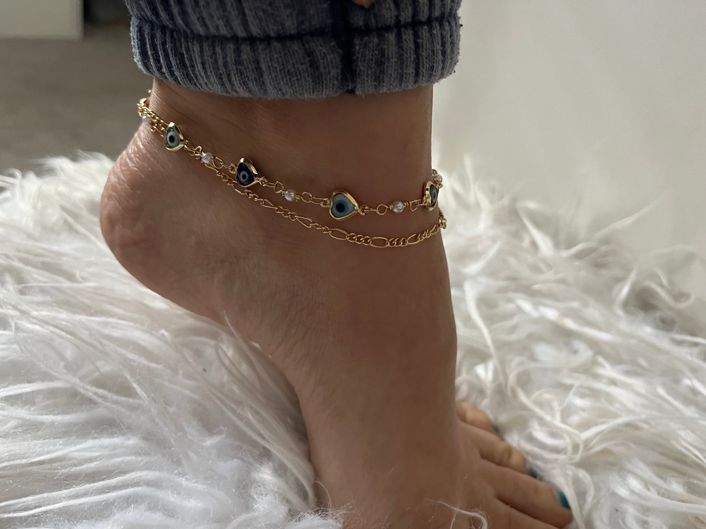 Double Chain Evil Eye anklet