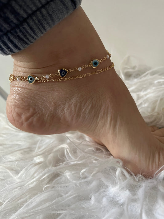 Double Chain Evil Eye anklet