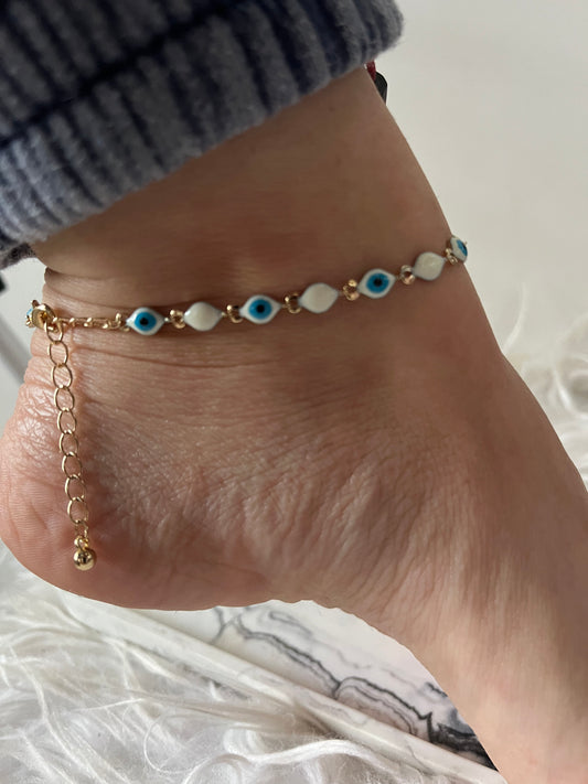 Blue, White and Gold Eye Anklet