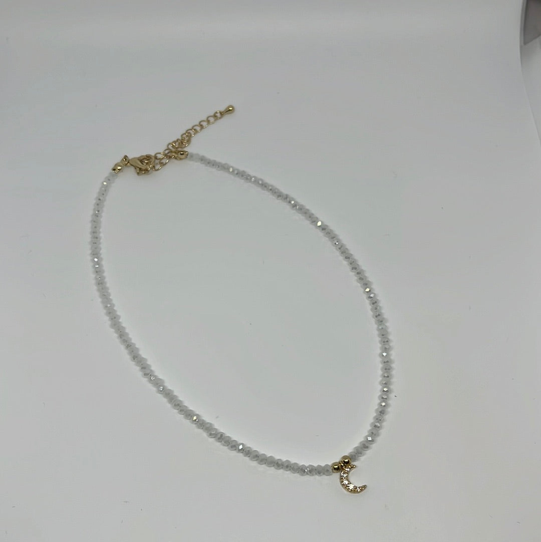 White beaded choker with Moon