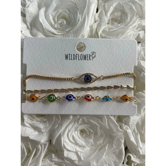 3 piece Evil Eye Bracelets Gold - Life with JessicaS