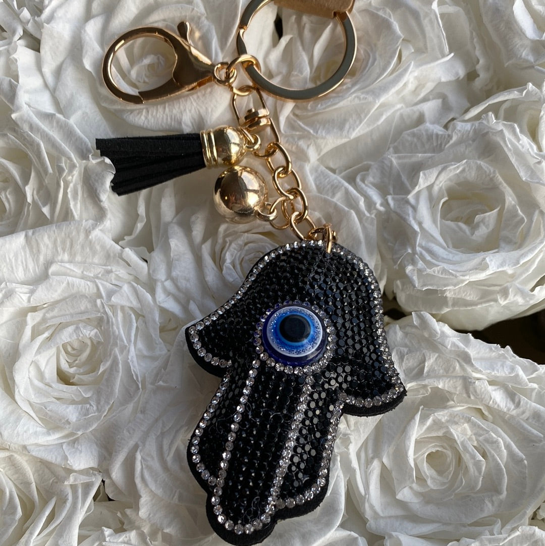 Hamsa Keychain/Llavero Black and Blue.