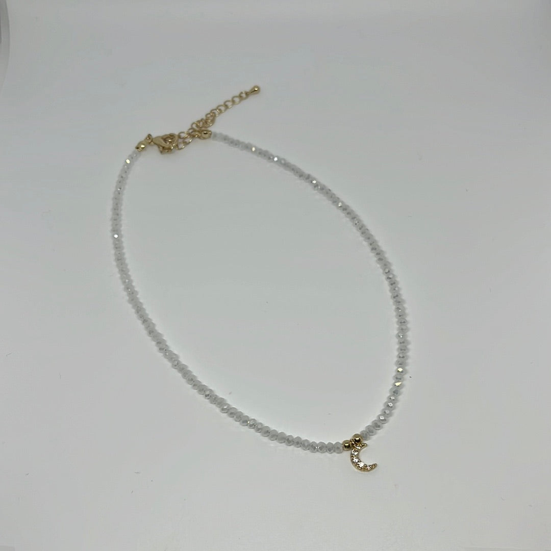 White beaded choker with Moon