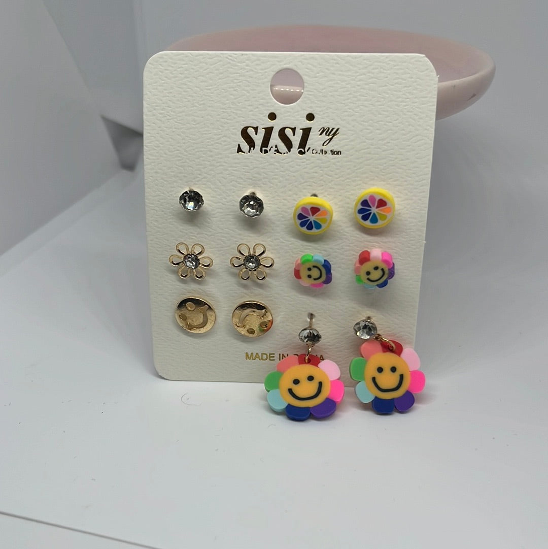 Set of Earrings with Smiley Face