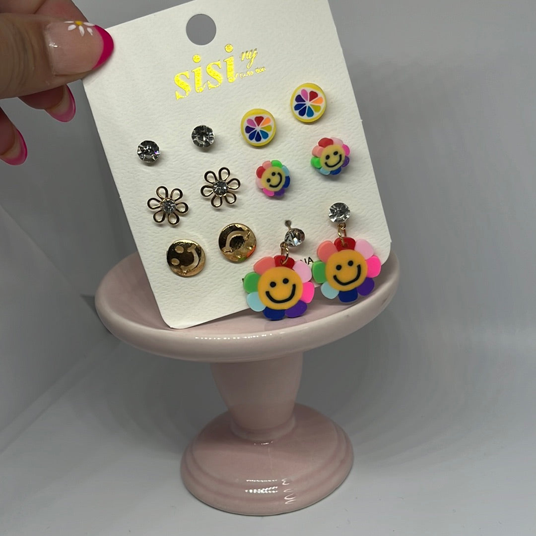 Set of Earrings with Smiley Face