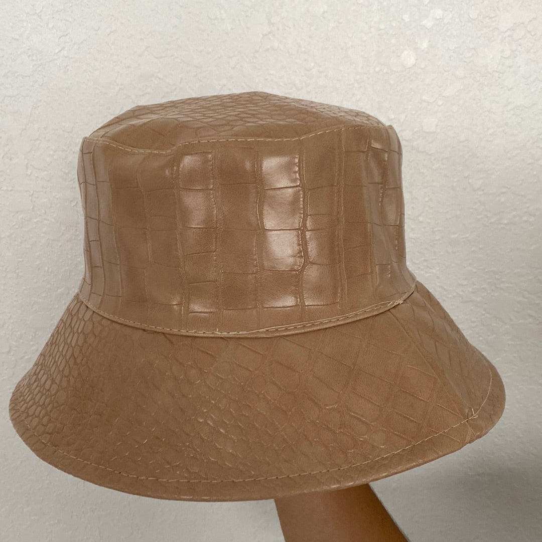 Tan Faux Leather Bucket Hat