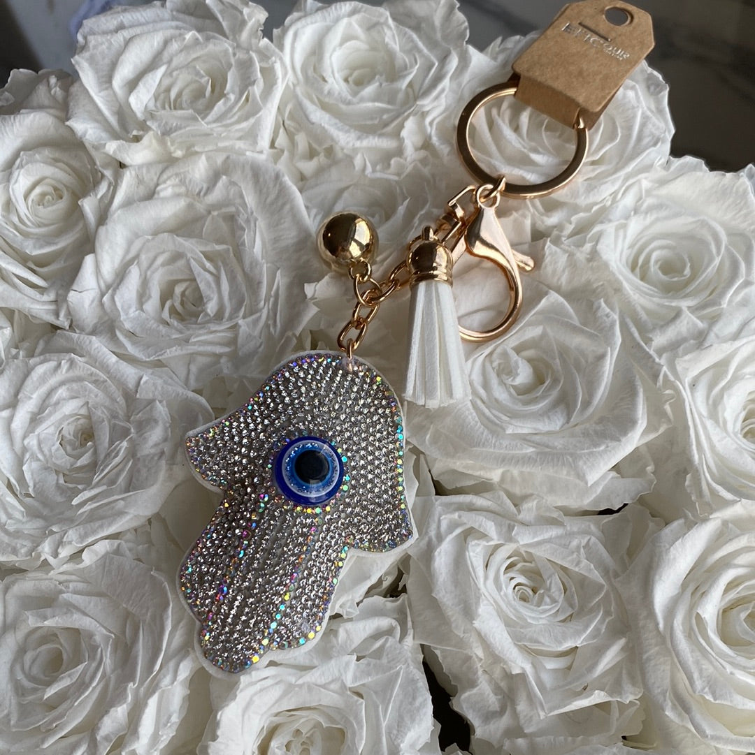 White Evil Eye Keychain/Llavero