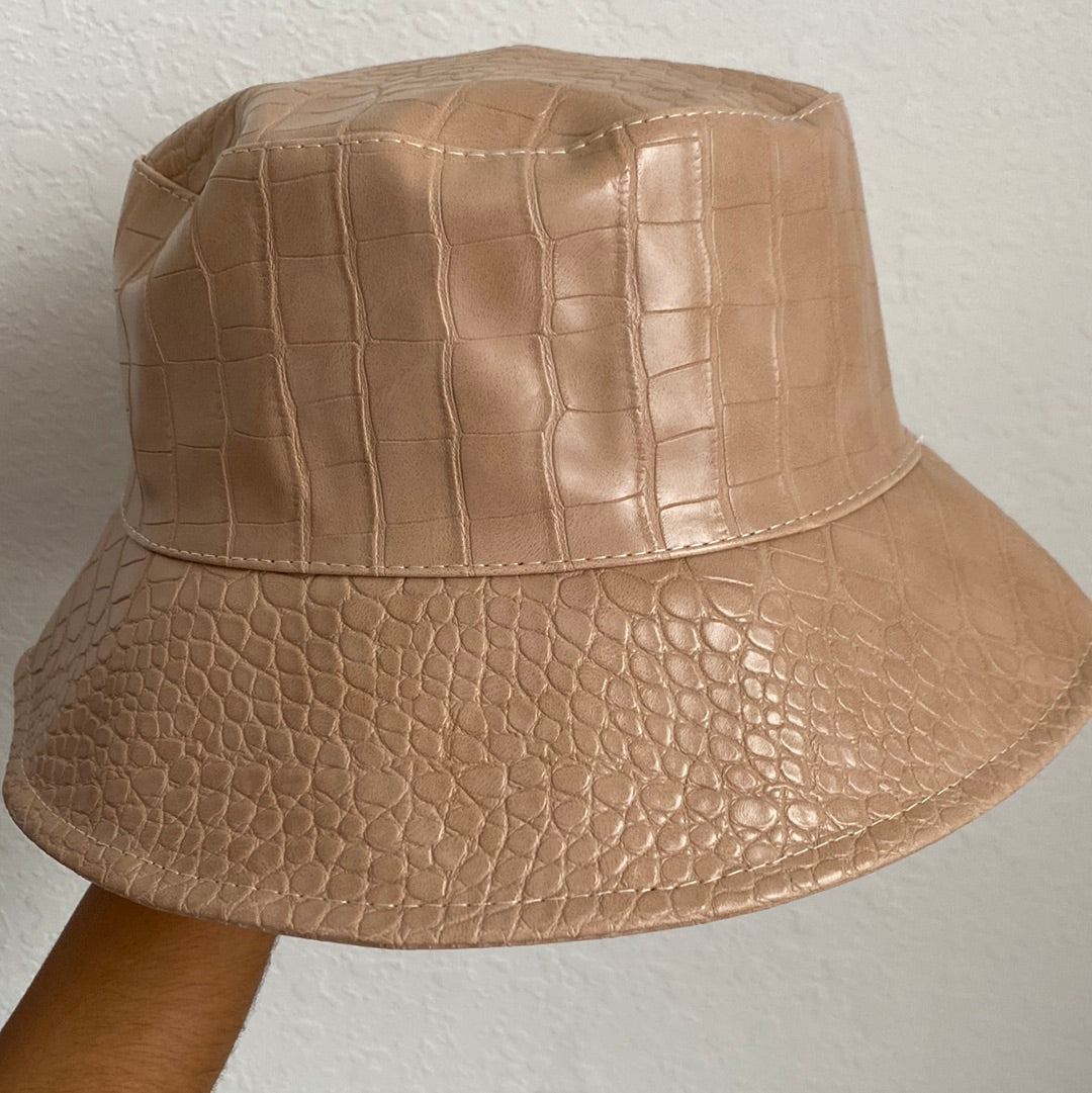 Tan Faux Leather Bucket Hat